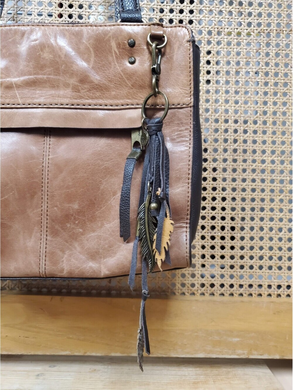 The Sak De Young Brown Leather Satchel Shoulder Bag w/ Leaf Tassel - Picture 3 of 7